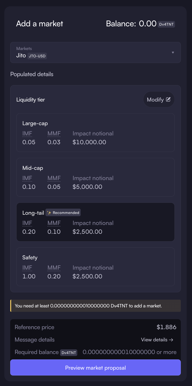 New Market Widget on Testnet